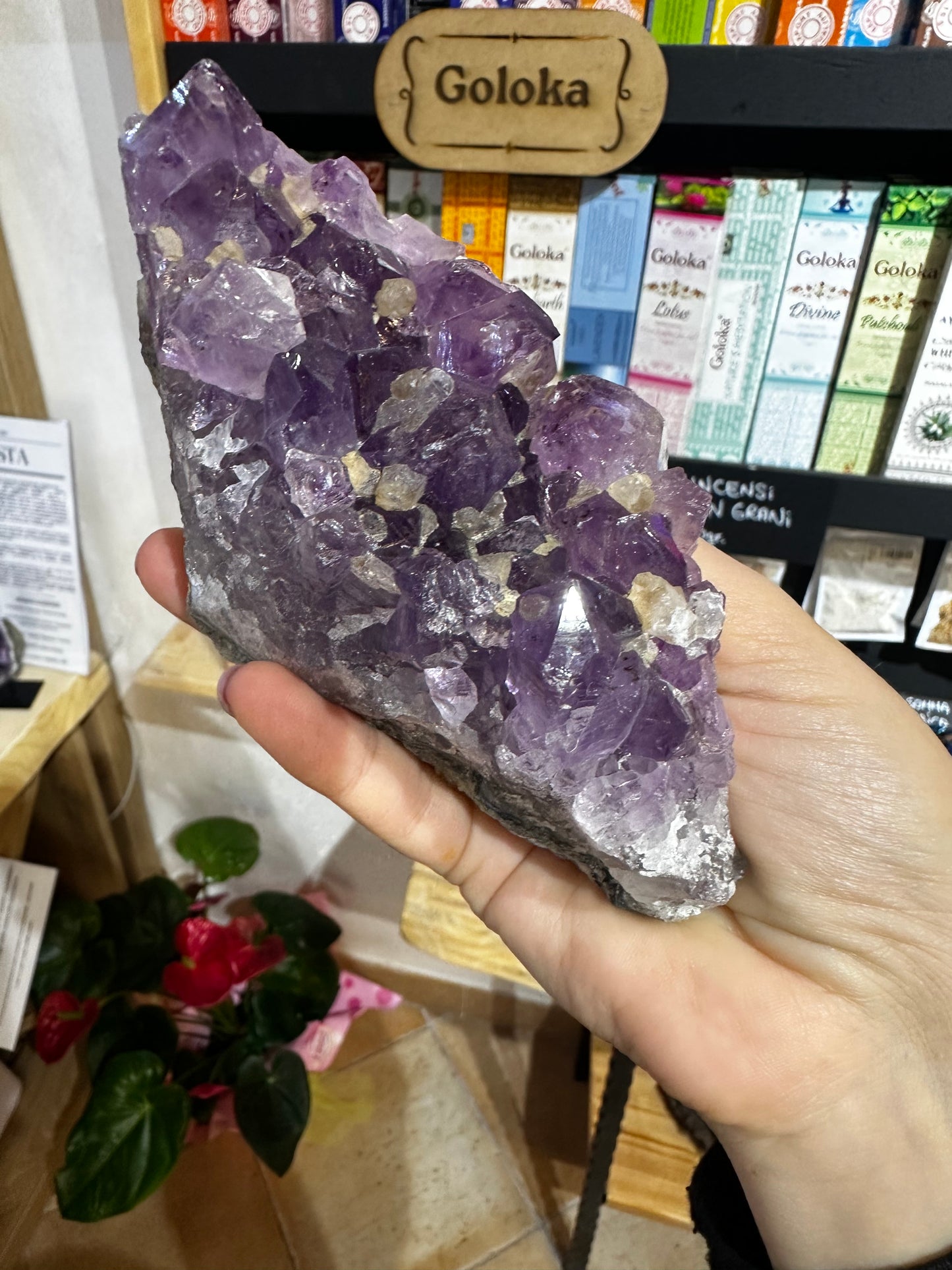 Drusa di Ametista Brasile con Calcite