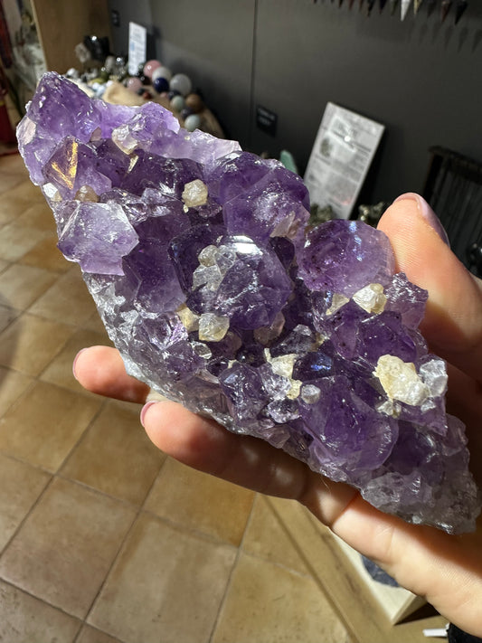 Drusa di Ametista Brasile con Calcite