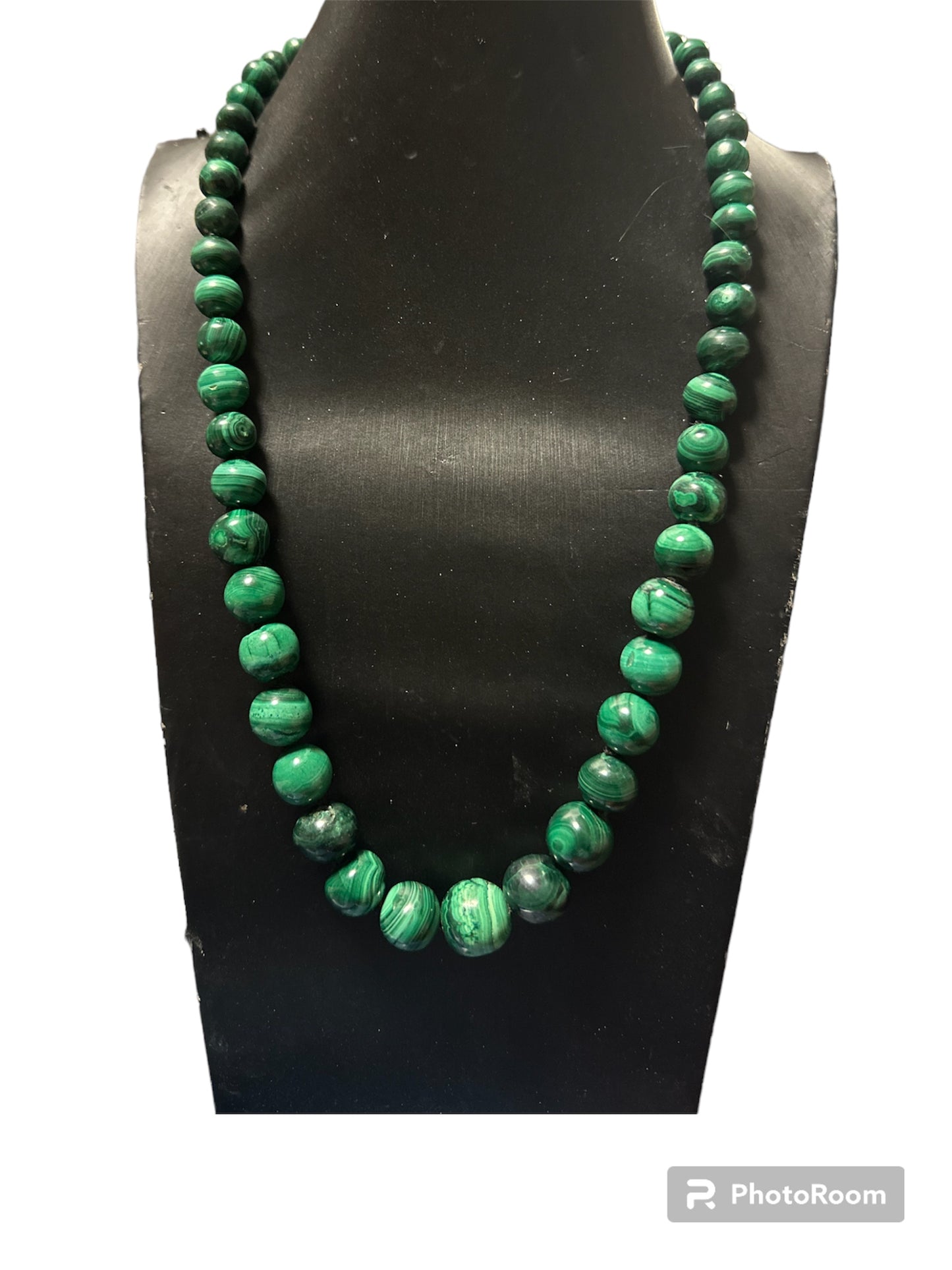 Collana di Malachite naturale con chiusura in argento