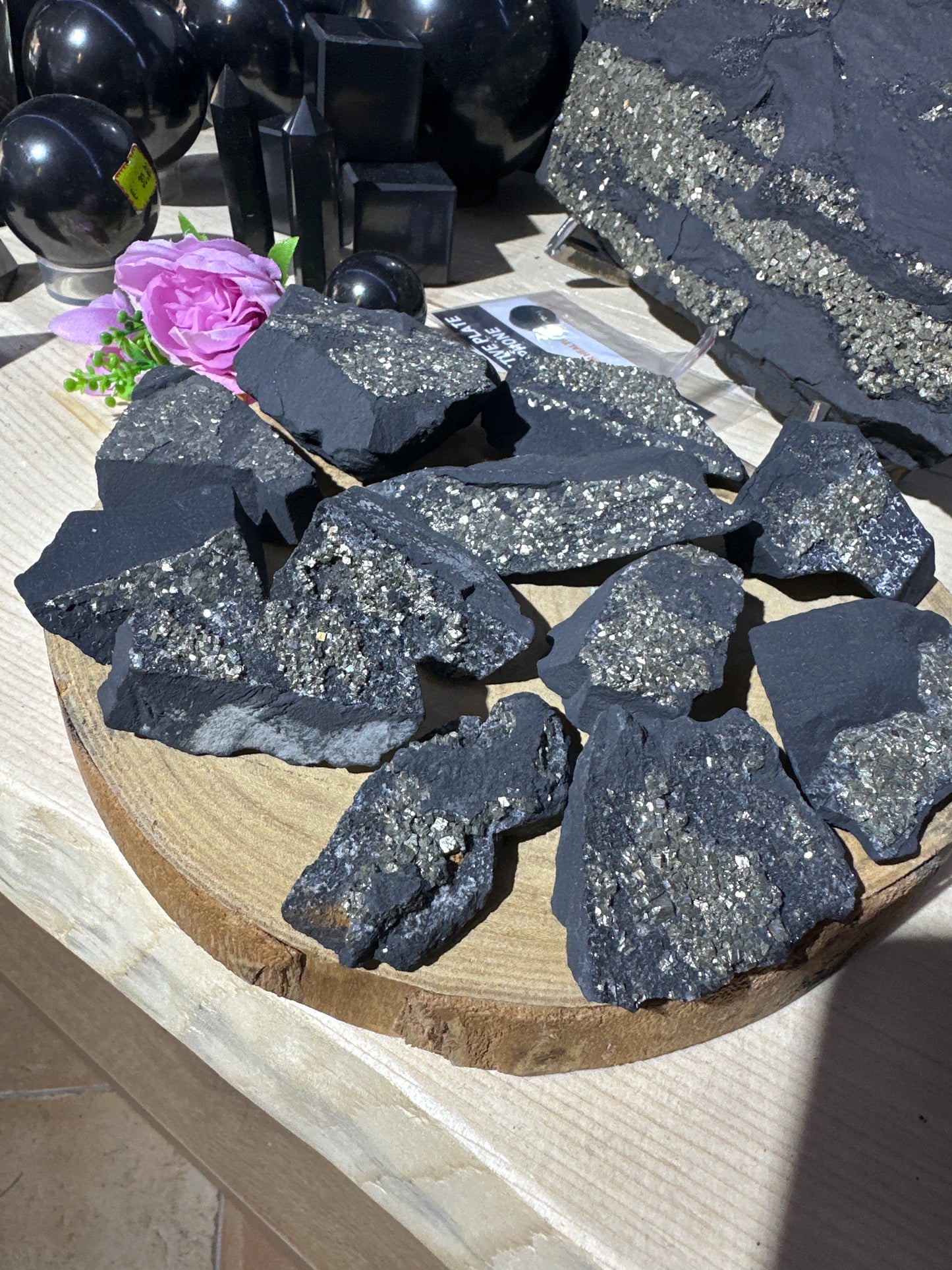 Pezzi di Shungite grezza con Pirite