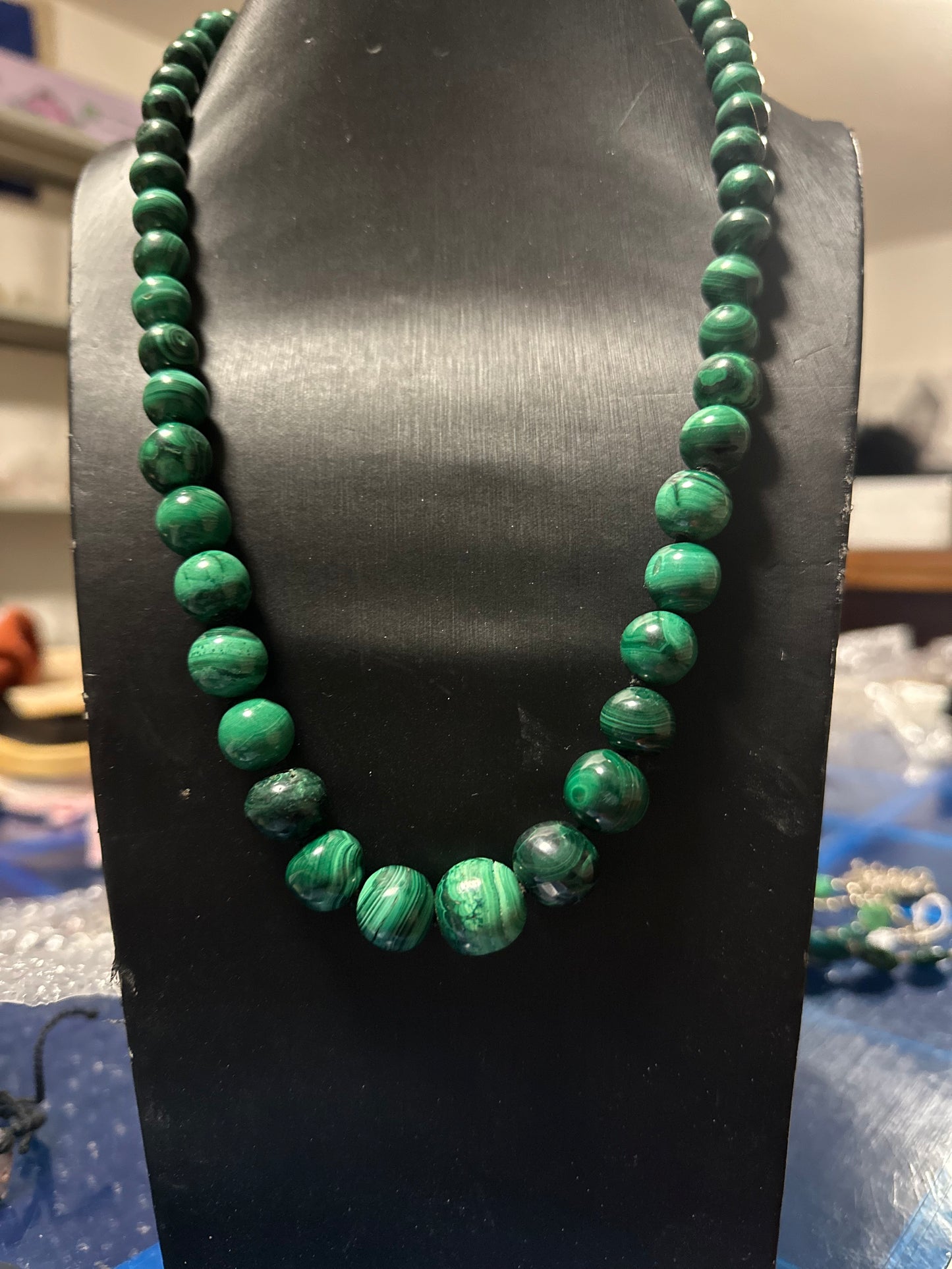 Collana di Malachite naturale con chiusura in argento
