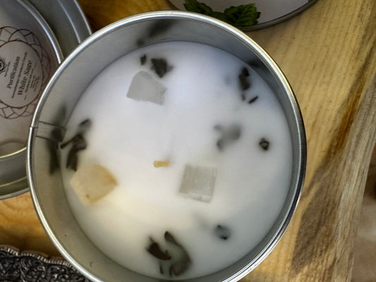 Candela con cera di soia “Purification” con Salvia Bianca e Selenite