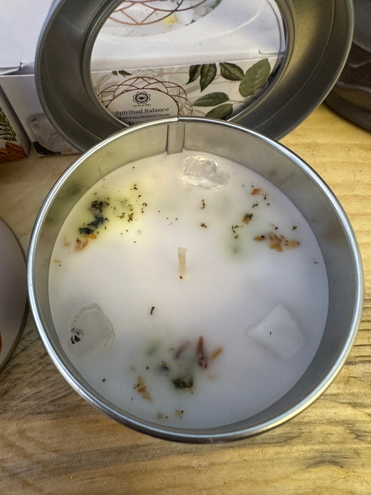 Candela con cera di soia “Spiritual Balance” Gelsomino e Cristalli di Rocca